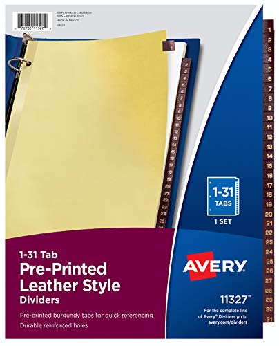Avery Red Leather Daily Tab Dividers (AVE11327)
