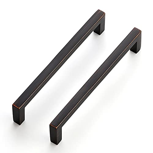 Image of Ravinte Oil Rubbed Bronze Cabinet Handles Slim Cabinet Pulls 5 Inch 20 Pack | Slim Square Bar Grip, Smooth Drawer Pull Feel, Kitchen Cabinet Update, For Cupboards, Dressers, Drawers, Hardware Projects