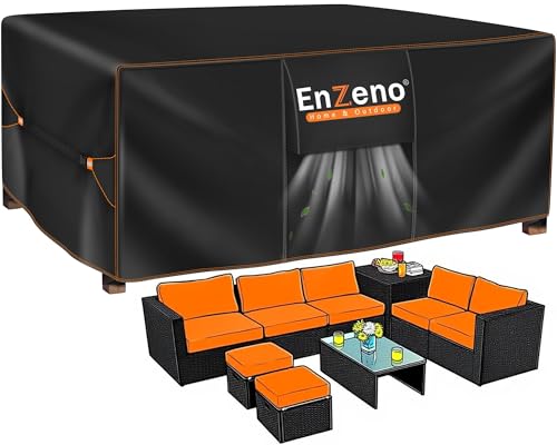 Enzeno Cubierta para muebles de jardín impermeable, resistente al invierno, lona protectora Oxford 420D, para mesa de jardín, rectangular, 220 x 180 x 90 cm