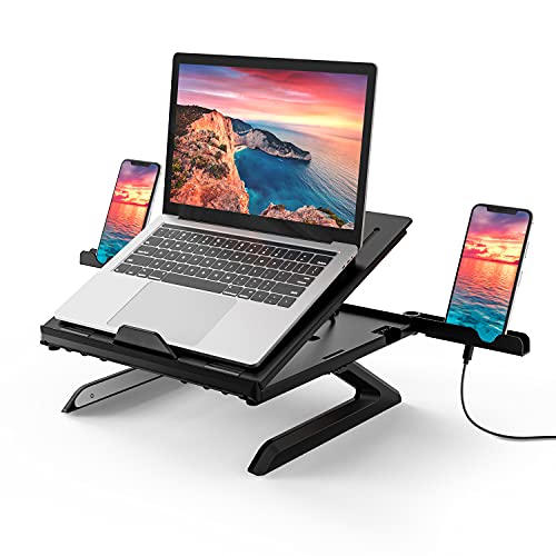Laptop Stand for Desk, Adjustable 9-Level Angles Laptop Riser with Foldable Legs and Phone Holder, Air -Ventilated Laptop Holder for Notebook, Laptop, Tablet (Black)
