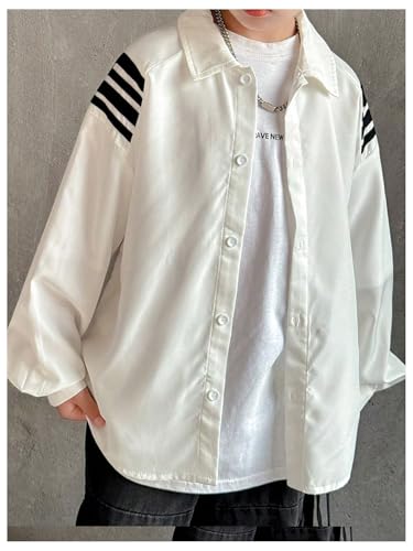 SweatyRocks Boy's Button Down Shirt Long Sleeve Striped Drop Shoulder Collared Shirts4