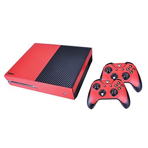Controller Skin, PeleusTech Carbon Fiber Vinyl Sticker Skin Wrap Cover Protector for XBOX ONE Console and 2 Controller - Red