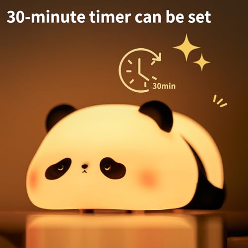 AmmToo Nachtlicht Kinder Panda Nachtlampe -Panda Lampe Dimmbar Timer, Touch-Steuerung Silikon Nachtlicht Baby, USB-Aufladbar Niedliche Panda Lampe, Cute Nachtlicht Kinderzimmer Deko (panda 2)