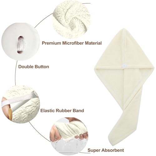 Pugnum Toalha de cabelo de microfibra, turbantes de cabelo super absorventes para cabelos molhados a
