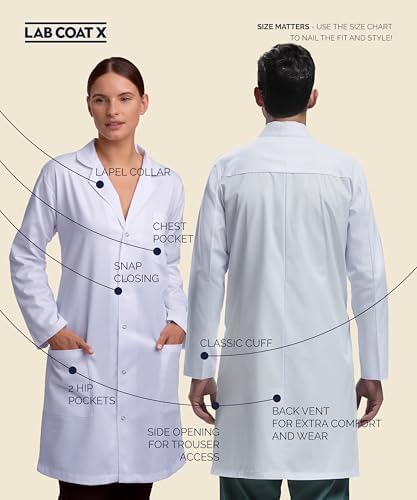 Lab Coat Profissional para homens e mulheres fecho de pressão