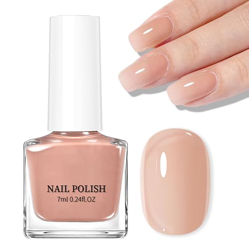DMQ Jelly Nail Polish Quick Drying Crystal Nude Nail Varnish Translucent Nail Art Polish Long Last Chip Resistant French Manicure Nail Lacquer DIY Manicure Design Gift for Women (Jelly Nude)