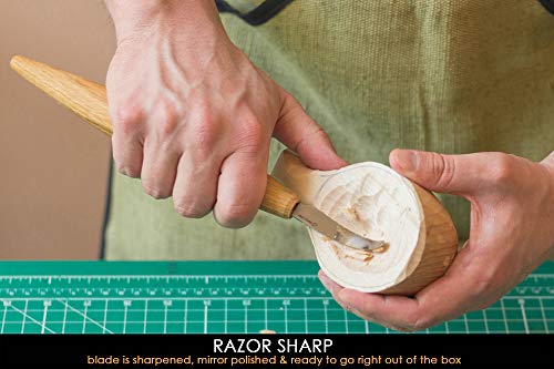 BeaverCraft Wood Carving Hook Knife SK4s Long 6cm - High-Carbon Steel Double Bevel Spoon Carving Tools - Spoon Whittling Knife with Long Oak Handle, Crooked Whittling Knives for Spoons Bowls Cups - Image 4