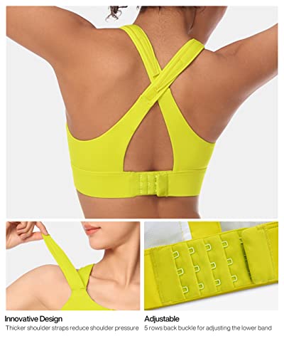 Vfus Zip Front Adjustable High Impact Sports Bras For Women Premium Quality Full Coverage Workout Running Removable Pads (Small, Highlight Yellow) #TOP3