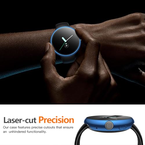 Image of Misxi 2 Pack Hard PC Case with Screen Protector for Google Pixel Watch 2 (2023) / Pixel Watch 41mm, High Sensitivity Lightweight Anti-Fall Cover, 1 Blue + 1 Black