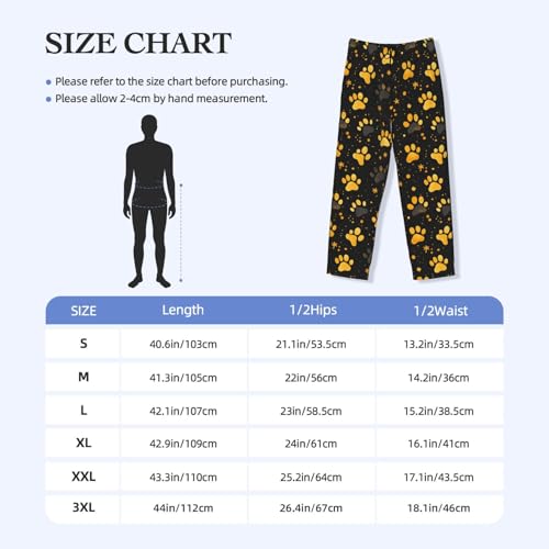 Mens Pajama Pants - Golden Dog Paw Print Soft Sleep Lounge Pants For Men, Casual Pj Bottoms With Pockets3