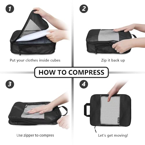 Compression Packing Cubes for Suitcases,5 Set Travel Essentials, Lightweight Luggage Organizer Bags, Travel Cubes for Carry on - Image 6