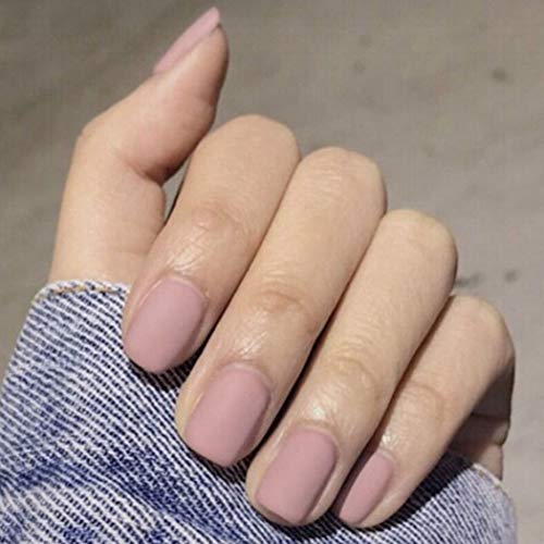 Relbcy Matte Square Fake Nails Pink Press on Nails Short False Nails Full Cover Acrylic Nail for Women and Girls (24 PCS) (Pink)