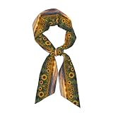 Écharpe de cou en soie pour femme, motif coucher de soleil sur un champ de...