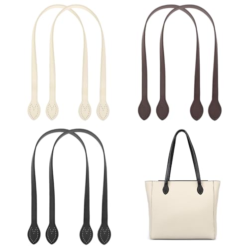 6 Stück Lederhandtasche Griffe, Leder Taschenhenkel Mit Ohrenform-Endlöcher, 60cm Abnehmbare Ersatz Handtasche Zubehör Taschenriemen, Taschenhenkel für Häkeltaschen DIY Handtasche Taschen Strickbeutel