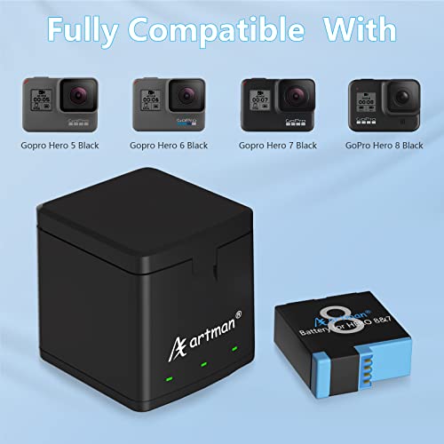 Artman Hero 8 Battery 1500Mah(3Xpack) And 3-Channel Led Usb Storage Charger For Gopro Hero 8 Black,Hero 7 Black,Hero 6/5 Black,Hero 2018(Fully Compatible With Gopro Hero 8 Battery And Hero 8 Charger) #TOP1