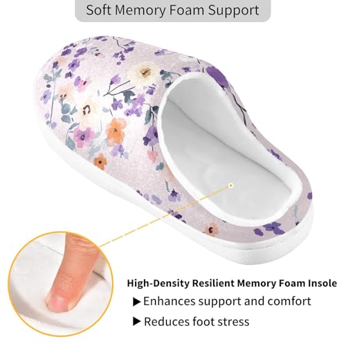 JUNZAN Cartoon Cute Flowers Purple Womens Cotton House Slippers Soft Memory Foam Mens Slippers for Outdoor Funny Presents 6-72