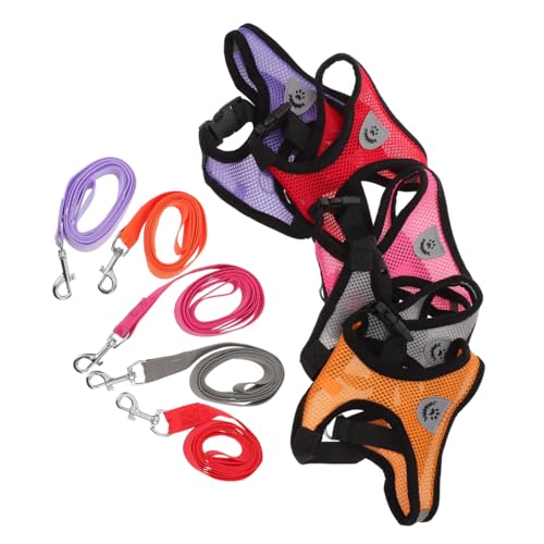 BESPORTBLE 5 Stück Teiliges Hundegeschirr-Set für Kleine Hunde Atmungsaktives Verstellbares Brustgeschirr und Leine Leichtes Ergonomisches Haustierweste-Set für Sicheren Spaziergang im Freien