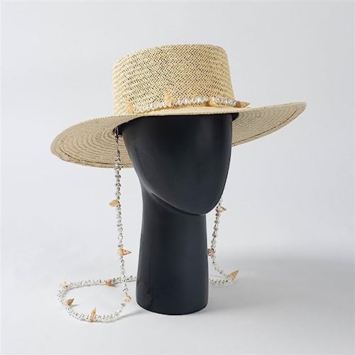 Chapeau de soleil en paille à grands bords avec chaîne de perles pour la plage