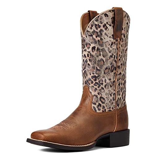 Ariat Womens Round Up Wide Square Toe Western Boot Pearl Brown/Metallic Leopard 7