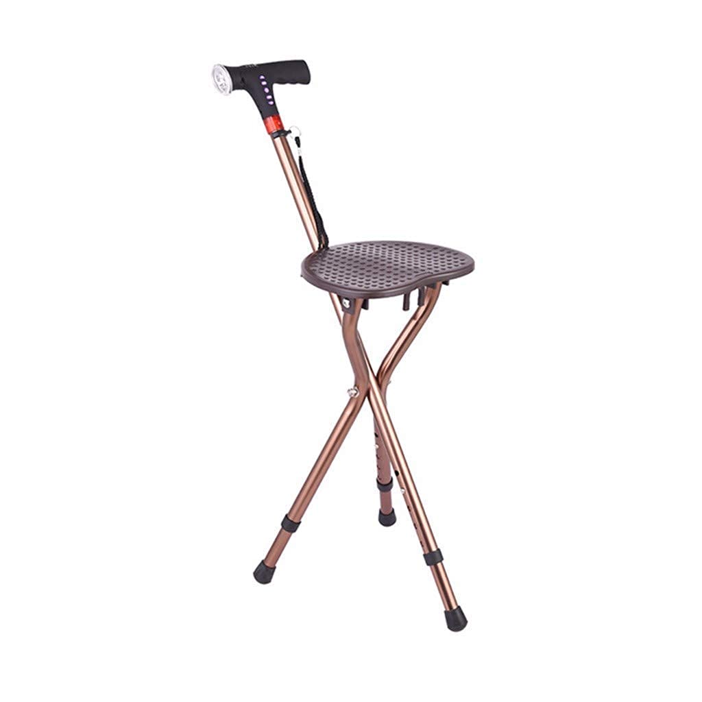 MObyat Andador para Ancianos,Bastón Muleta Taburete Plegable de Tres Patas con iluminación Silla con Alarma Bastón de Aluminio Taburete Altura Ajustable Ancianos Muleta-11.19