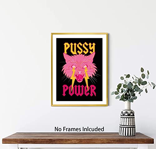 Pink Aesthetic Poster Preppy Room Decor, Cat Canvas Wall Art, Female Power Art Painting, Lightning Art Print For Teen Girls Bedroom College Dorm Room Decor, Girls Trend Wall Decor--12” X 16” Unframed #TOP1