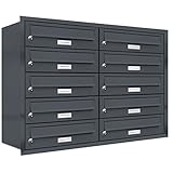 AL Briefkastensysteme, 10er Unterputzbriefkasten in Anthrazit Grau RAL 7016, 10 Fach wetterfeste Briefkastenanlage Design modern