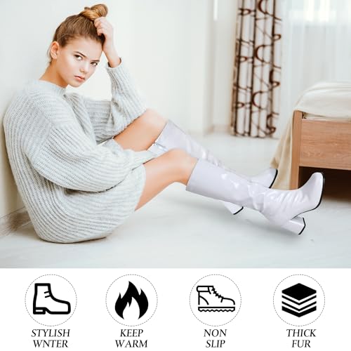 SATINIOR 60s 70s Women's Go Go Boots, Knee Block Heel Zipper Boot, Heel Knee High Boots for Cosplay, Disco, Evening Party4