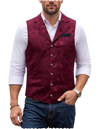 Mens Formal Printed Waistcoat Slim Fit Business Suit Vests Wedding Party