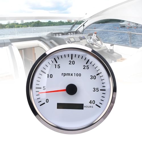 Tacómetro de grado marino de 4000 RPM con esfera blanca y bisel plateado para cuadro de RV 5
