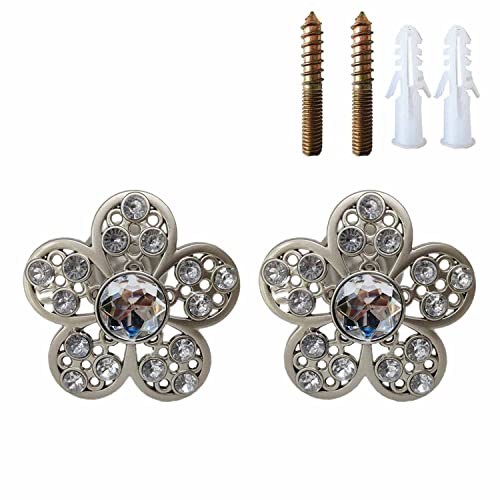 Yyc 1Pair Elegant Flower Drapery Medallion Holdbacks Decorative Crystal Window Treatment Holdbacks Simple Wall Hooks (Silver) #TOP1