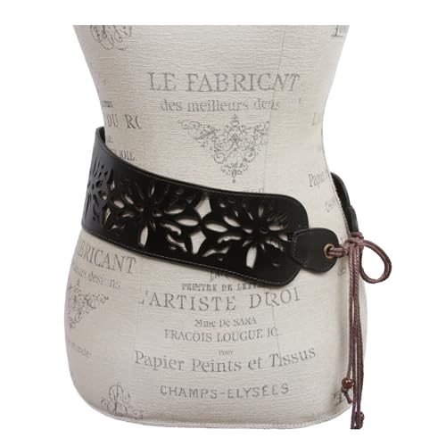 Leather Corset Belt with Floral Cutout - Lace-Up Front or Back Styling2