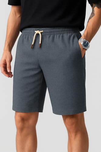 Image of Vogaan Men's Casual Slim Fit Shorts | Stylish Knee-Length Shorts with Elastic Waist | Summer Wear Short with Side Pockets for Gym Travel & Outdoor
