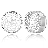 Casvort 2 PCS 25mm (1'') Hypoallergenic 316 Stainless Steel Silver Sunflower Ear Gauges Single Flared Ear Tunnels Fashion Expander Stretcher Body Piercing Jewelry