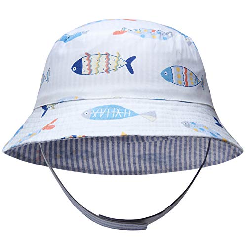 Adorel Sombrero Pescador de Sol Reversible para Bebé Niños Blanco 2-4 Años (Tamaño del Fabricante XL)