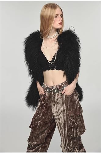 FurinFashion MSV1 Real Monglian Lamb Fur Vest For Women With Long Curly Hair Ladies Tibetan Sheep Fur Furry Cropped Gilet4
