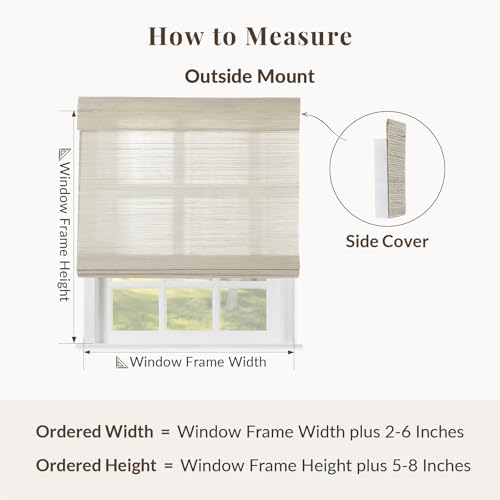 Image of TWOPAGES Customized Cordless Roman Window Shade No Drill Roman Shade Blackout Light Filtering Ramie Roman Blind for Indoor Windows, 1 Piece, Wall White