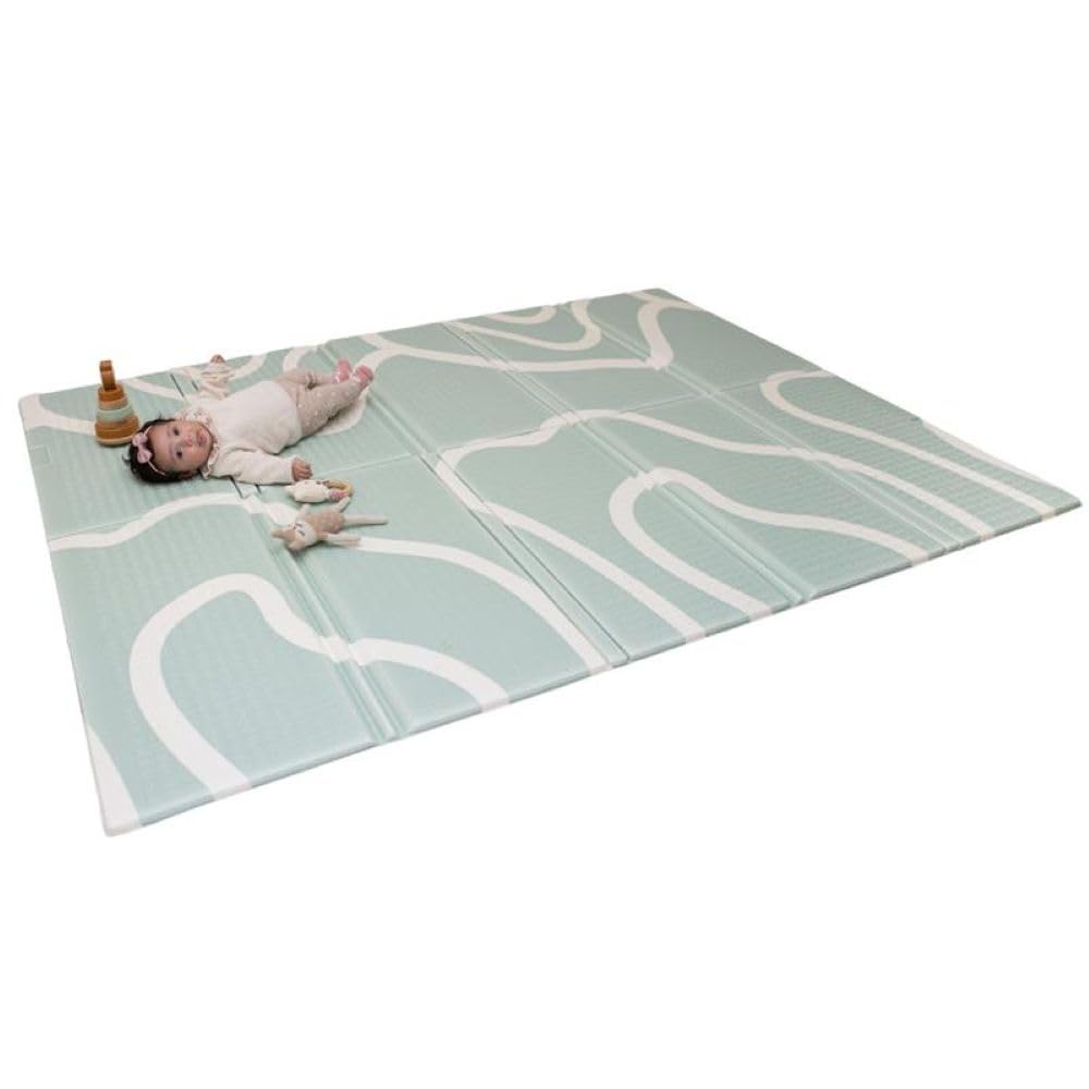 BÉABA, Tapis de Motricité XXL 200x150 cm, Tapis d'Eveil Réversible 2 Faces, Mousse Haute Densité 1,​5 cm, Imperméable, Facile à Nettoyer, Pliable avec Sac de Transport, Play Life/​Landform