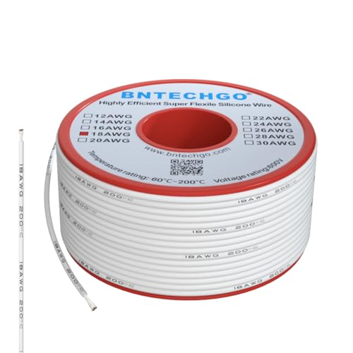 Image of BNTECHGO 18 Gauge Silicone wire spool 50 ft White Flexible 18 AWG Stranded Tinned Copper Wire