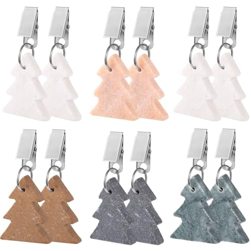 AceOrbit 12 Pcs Christmas Tablecloth Weights Christmas Tree Table Cover Weights with Metal Clips Tablecloth Holder Bulk for Home Outdoor Garden Xmas Wedding Birthday Dining Table Party Decor