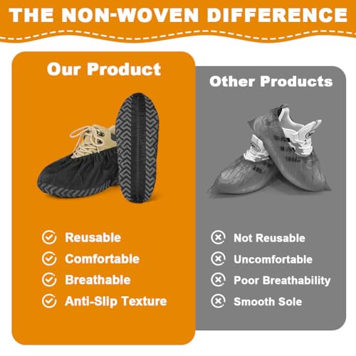 ANOMM 50 Stück Überschuhe aus Vliesstoff, Einweg-Schuhüberzieher für Damen und Herren, rutschfeste Überschuhe mit Profil, Reißfest für den Innen- und Außenbereich (Schwarz, 25 Paar)