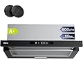 CIARRA CBCB6909A Cappa Aspirante Telescopica Integrata 60 cm 600m³/h, Classe A+ 3 Livelli di Potenza, Ricircolo con Filtro Carbone CBCF055, Nero