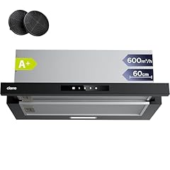 CIARRA CBCB6909A Cappa Aspirante Telescopica Integrata 60 cm 600m³/h, Classe A+ 3 Livelli di Potenza, Ricircolo con Filtro Carbone CBCF055, Nero