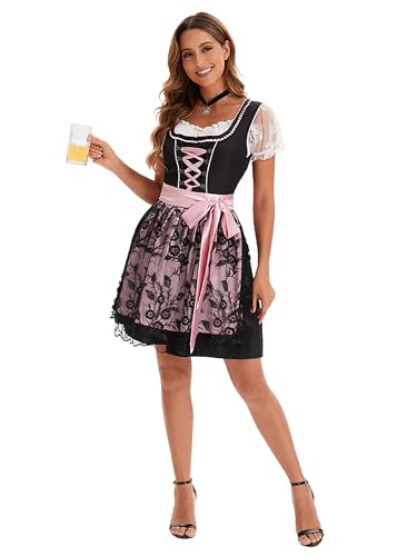 Velcoxplay Dirndl Damen midi Trachtenkleid...