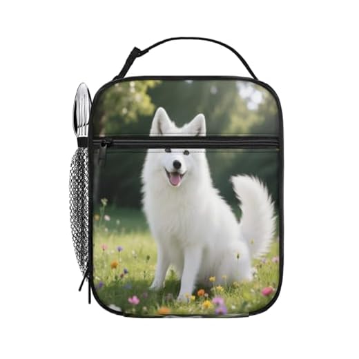 WSKLOKN Reusable Insulated Lunch Cooler Bag Adult American Eskimo Dog Food-Grade Lining Detachable Handle for Office Travel & Family Use