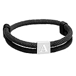 Esmoly Mens Bracelets Paracord Bracelets Surfer Bracelet with Silver Letter A-Z Handmade Braided Gifts for Men Boys