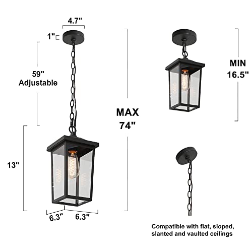 Outdoor Pendant Light Fixture, Farmhouse Exterior Hanging Lights With Adjustable Chain, Black Anti-Rust Ceiling Outdoor Light With Clear Glass, Hanging Lantern For Front Door, Entry, Porch, And Gazebo #TOP3