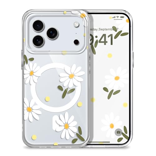 LEECG iPhone 17 Pro Max 用ケース、クリエイティブなデザインのソフトリキッドシリコン製指紋防止iPhone 17 Pro Max 用ケース、デイジー