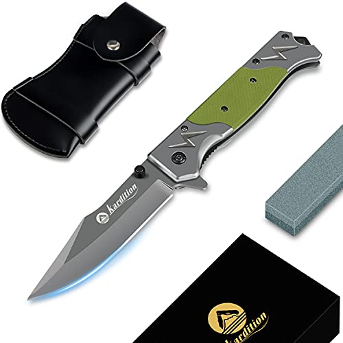 Navaja plegable-camping- navaja tactica militar- mini navaja camping [aus Edelstahl] [440C] - navaja supervivencia pequeñas mit piedra afilar...