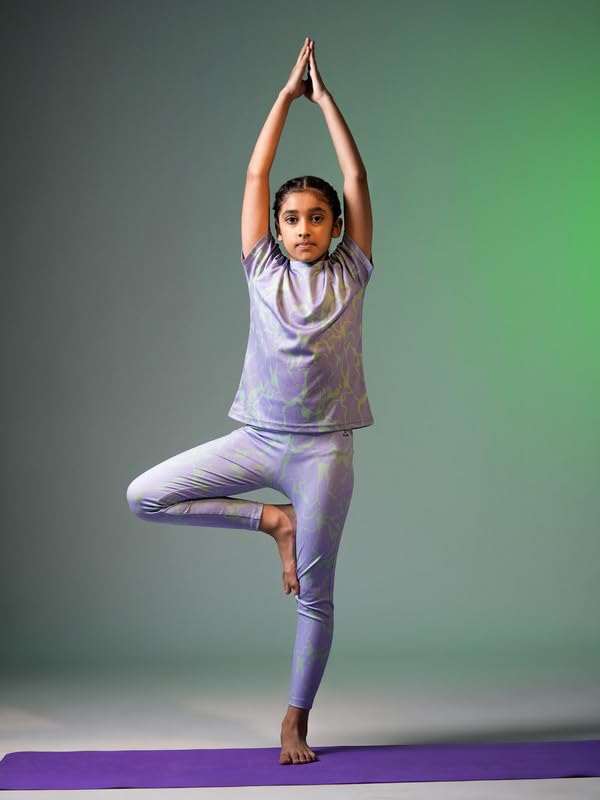 Image of Girl's Activewear Workout Set 2 Piece Athletic Sets Dry Fit Printed Tees And Leggings Yoga Running Dance 4-14Y