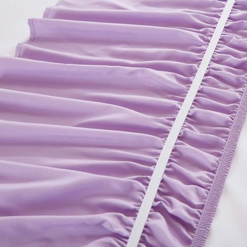 MEILA Wrap Around Bed Skirt Three Fabric Sides Elastic Dust Ruffled 14 Inch Tailored Drop,Easy to Install Fade Resistant-Light Purple, Queen/King - Thumbnail 6